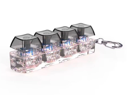 4 Keys Keyboard Fidget Toy Keychain Stress Relief Clicker Fidget Keyboard with LED, Squeeze Toy Crystal Transparent Bag Charm