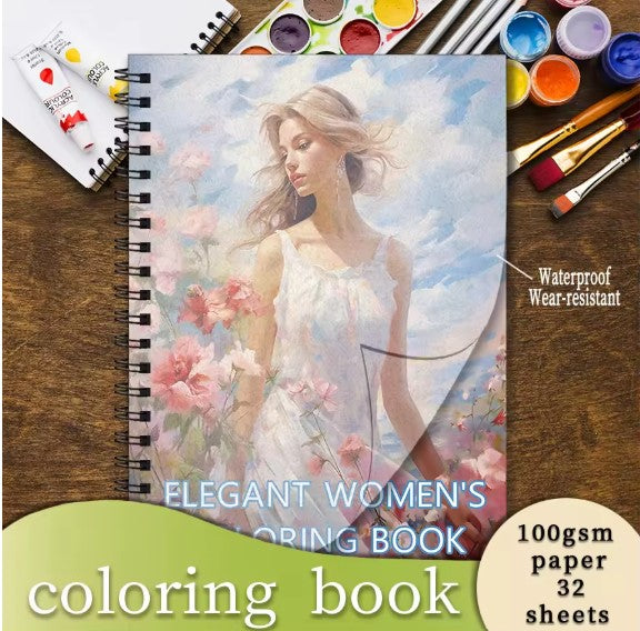 Adult Coloring Book - 8.3x 11.2 Inch 32 Pages Elegant Ladies Coloring Book - Helps Reduce Stress and Ease Emotions