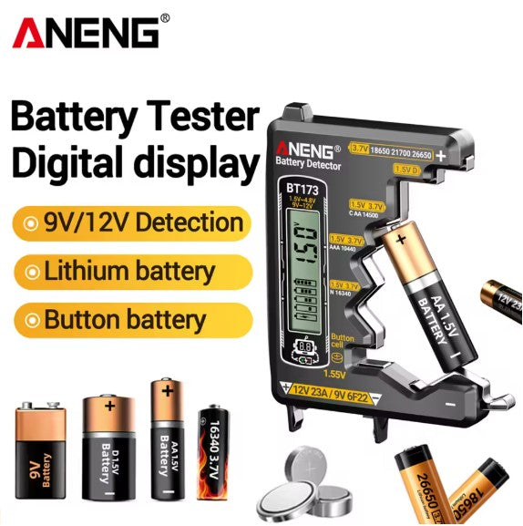 Digital Display Battery Voltage Tester ANENG BT173 High Precision 12V 23A/9V 6F22 Button Cell etc.Portable Universal Test Tools