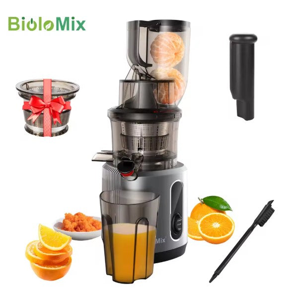Mix Cold Press Juicer with 75mm Feed Chute, 200W 40-65RPM Powerful Motor Slow Masticating Juice Extractor Fits Whole Fruits