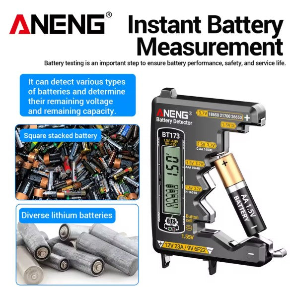 Digital Display Battery Voltage Tester ANENG BT173 High Precision 12V 23A/9V 6F22 Button Cell etc.Portable Universal Test Tools