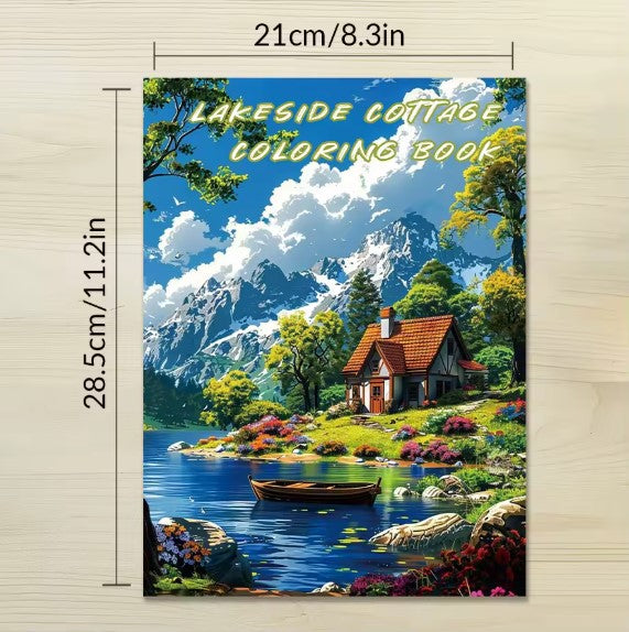 Coloring Book - 8.3 x 11.2 inches 32 pages Lake Scenery Coloring Book - Ideal gift for family or friends