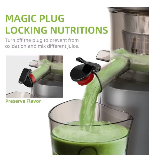 Mix Cold Press Juicer with 75mm Feed Chute, 200W 40-65RPM Powerful Motor Slow Masticating Juice Extractor Fits Whole Fruits