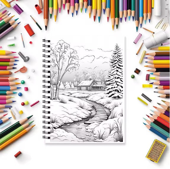 Coloring Book - 8.3 x 11.2 inches 32 pages Lake Scenery Coloring Book - Ideal gift for family or friends