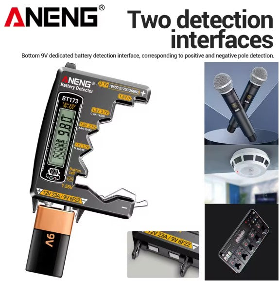 Digital Display Battery Voltage Tester ANENG BT173 High Precision 12V 23A/9V 6F22 Button Cell etc.Portable Universal Test Tools