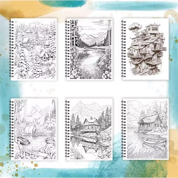 Coloring Book - 8.3 x 11.2 inches 32 pages Lake Scenery Coloring Book - Ideal gift for family or friends