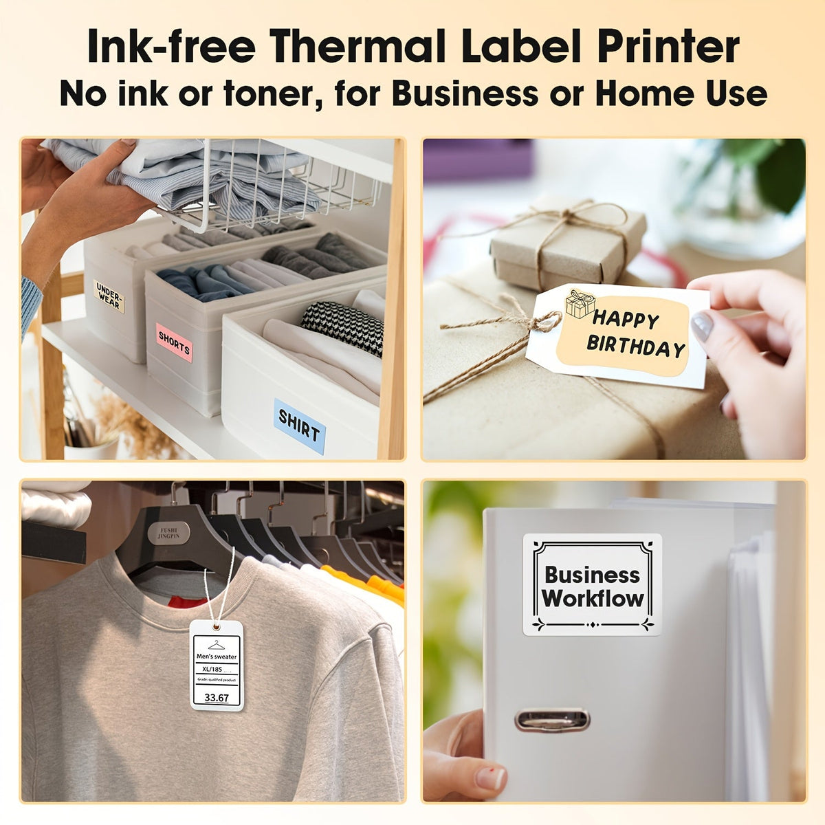 Label Makers - Barcode Label Printer Wireless Portable Thermal Printer For Small Business, Address, Logo, Clothing, Mailing, Sticker Printer For Phones & PC, Black