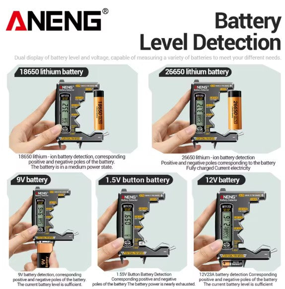 Digital Display Battery Voltage Tester ANENG BT173 High Precision 12V 23A/9V 6F22 Button Cell etc.Portable Universal Test Tools