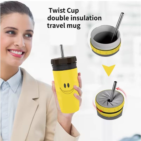 Portable Coffee Cup With Straw，Creative Twist Lid Thermos Cup，Mugs With Straw,Drinking Juice Beverage Coffee Water Cup,BPA Free