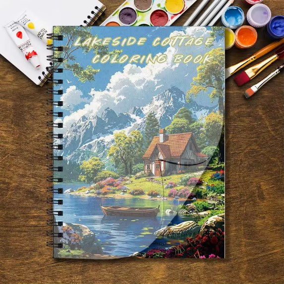 Coloring Book - 8.3 x 11.2 inches 32 pages Lake Scenery Coloring Book - Ideal gift for family or friends