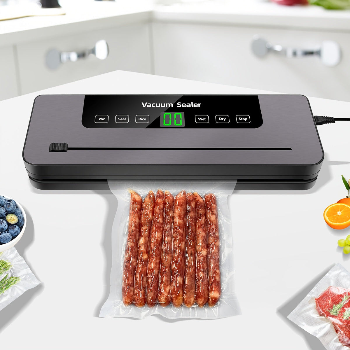 Multi-Functional Vacuum Sealer Machine, Automatic Food Sealer with 60 KPA Powerful Suction Vacuum Sealer Machine with 10 Sealer Bags, 5 Modes, for Keep Meat Vegetables Fruits Grains Fresh