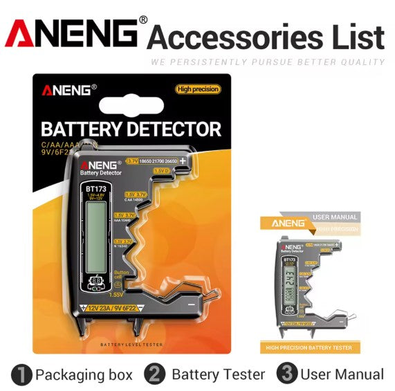 Digital Display Battery Voltage Tester ANENG BT173 High Precision 12V 23A/9V 6F22 Button Cell etc.Portable Universal Test Tools