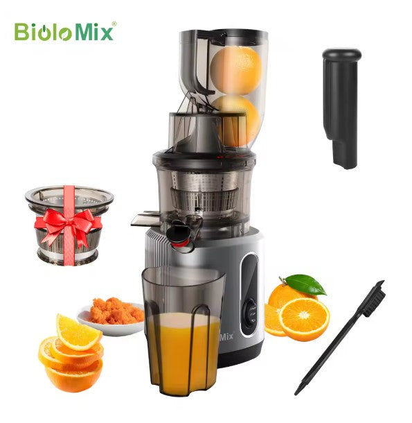 Mix Cold Press Juicer with 75mm Feed Chute, 200W 40-65RPM Powerful Motor Slow Masticating Juice Extractor Fits Whole Fruits
