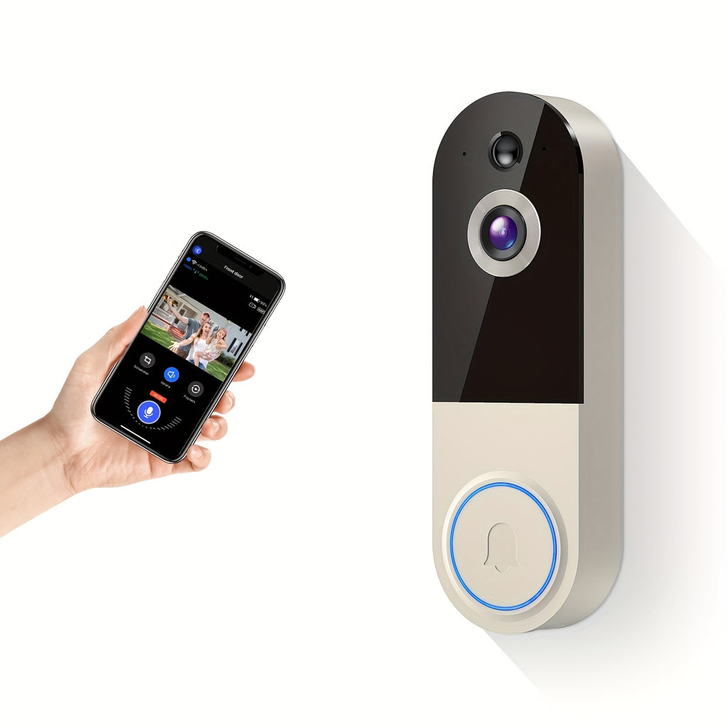 Wireless Video Doorbell, Wall Mounted, 1440P, with AI Motion Detection, Remote Control Via Cell Phone, Easy to Install, for Home Monitoring, Two-Way Audio, Rechargeable Battery, Night Vision Function